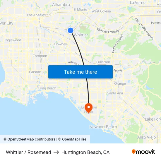 Whittier / Rosemead to Huntington Beach, CA map