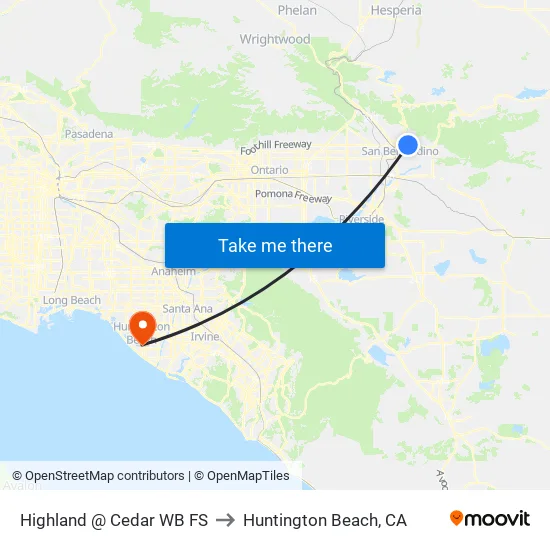 Highland @ Cedar WB FS to Huntington Beach, CA map