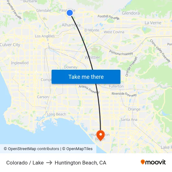 Colorado / Lake to Huntington Beach, CA map