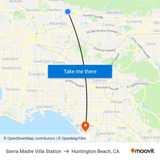 Sierra Madre Villa Station to Huntington Beach, CA map
