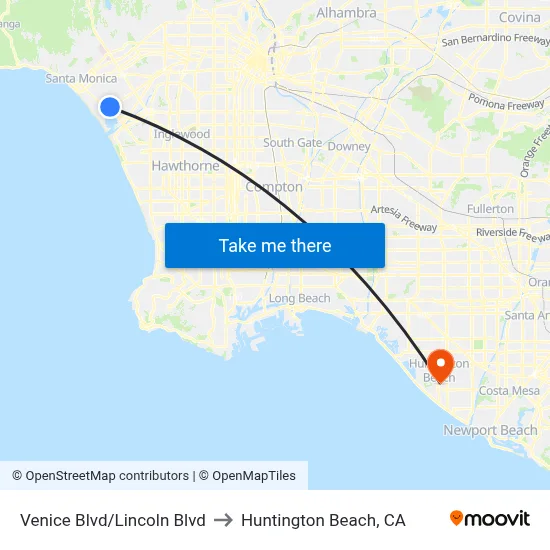 Venice Blvd/Lincoln Blvd to Huntington Beach, CA map
