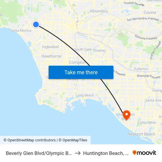 Beverly Glen Blvd/Olympic Blvd to Huntington Beach, CA map