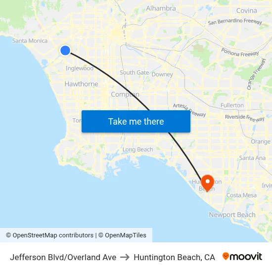 Jefferson Blvd/Overland Ave to Huntington Beach, CA map