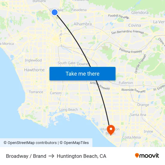 Broadway / Brand to Huntington Beach, CA map