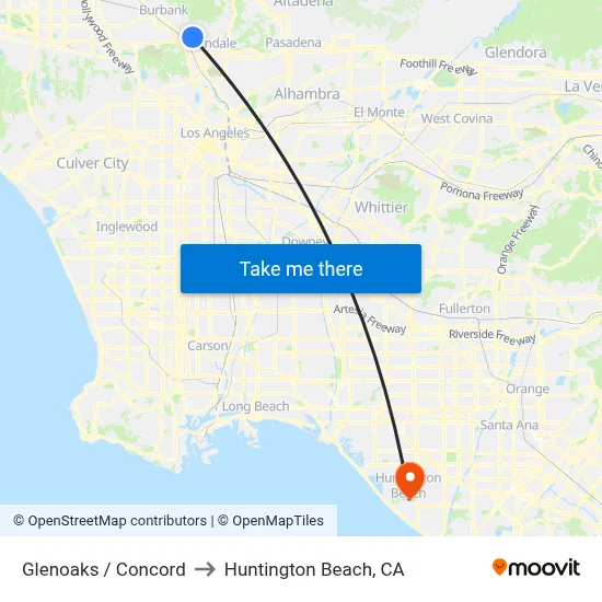 Glenoaks / Concord to Huntington Beach, CA map