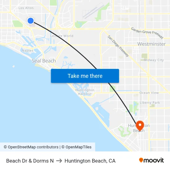 Beach Dr & Dorms N to Huntington Beach, CA map