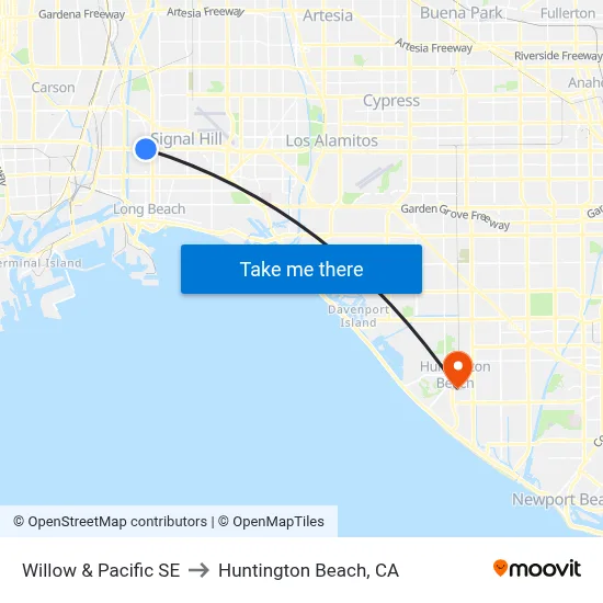Willow & Pacific SE to Huntington Beach, CA map