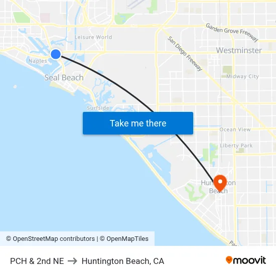 PCH & 2nd NE to Huntington Beach, CA map