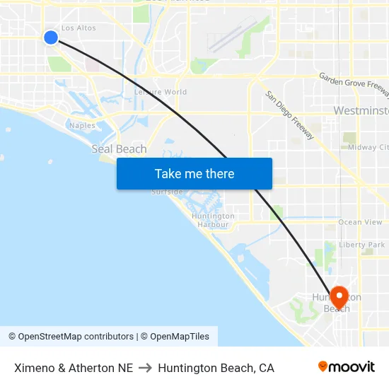 Ximeno & Atherton NE to Huntington Beach, CA map