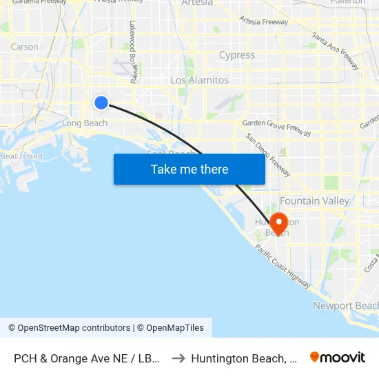 PCH & Orange Ave NE / LBCC to Huntington Beach, CA map
