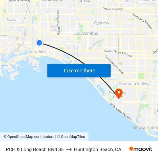 PCH & Long Beach Blvd SE to Huntington Beach, CA map