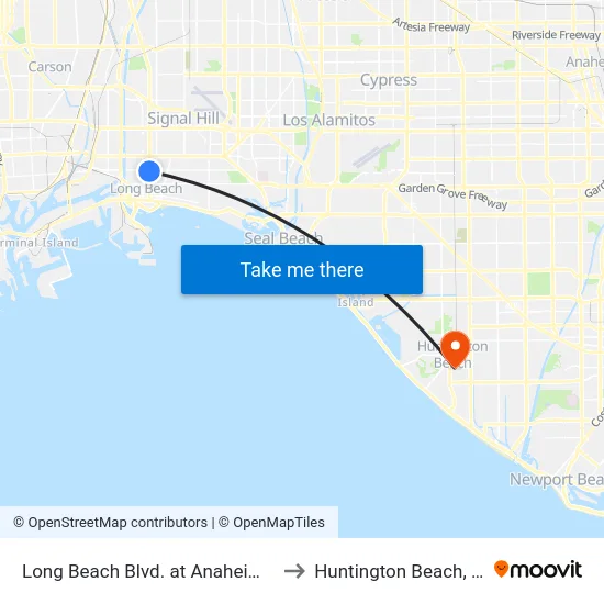 Long Beach Blvd. at Anaheim St. to Huntington Beach, CA map