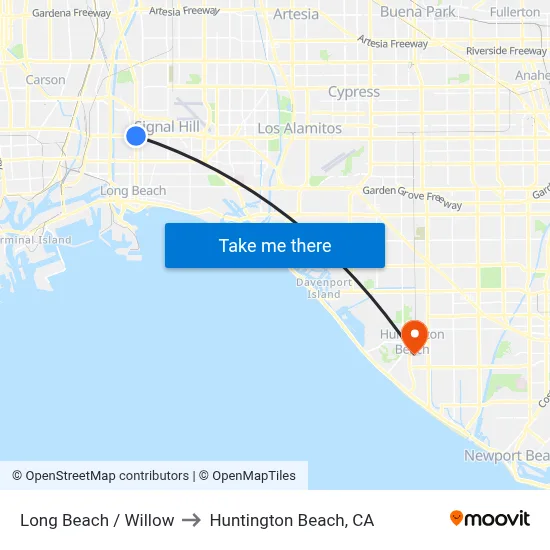 Long Beach / Willow to Huntington Beach, CA map