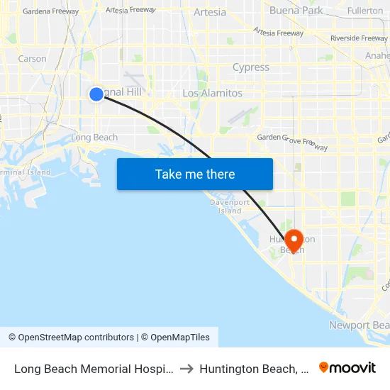 Long Beach Memorial Hospital to Huntington Beach, CA map