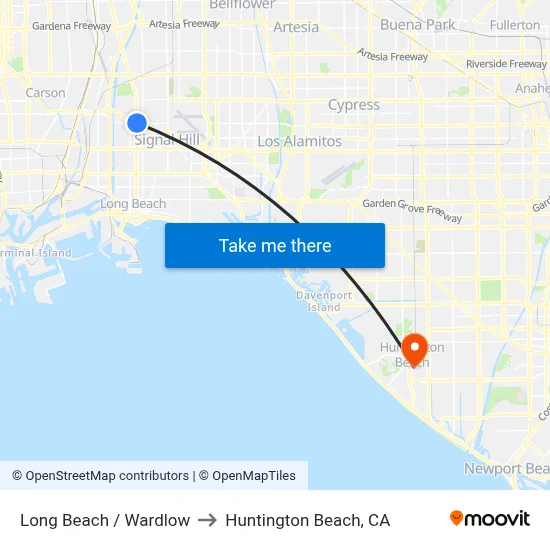 Long Beach / Wardlow to Huntington Beach, CA map