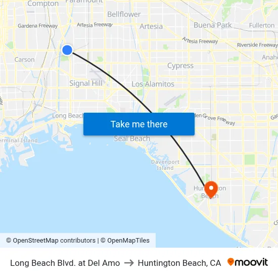 Long Beach Blvd. at Del Amo to Huntington Beach, CA map
