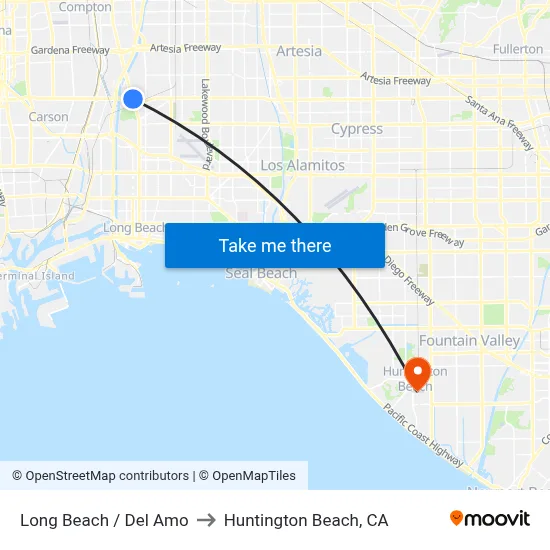 Long Beach / Del Amo to Huntington Beach, CA map