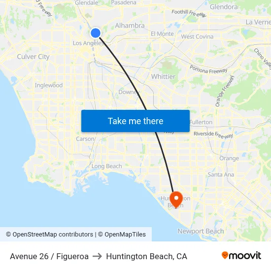 Avenue 26 / Figueroa to Huntington Beach, CA map