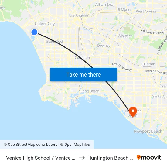 Venice High School / Venice Blvd to Huntington Beach, CA map