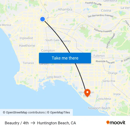 Beaudry / 4th to Huntington Beach, CA map