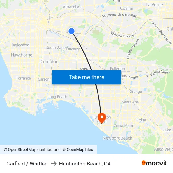 Garfield / Whittier to Huntington Beach, CA map