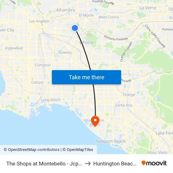 The Shops at Montebello - Jcpenney to Huntington Beach, CA map