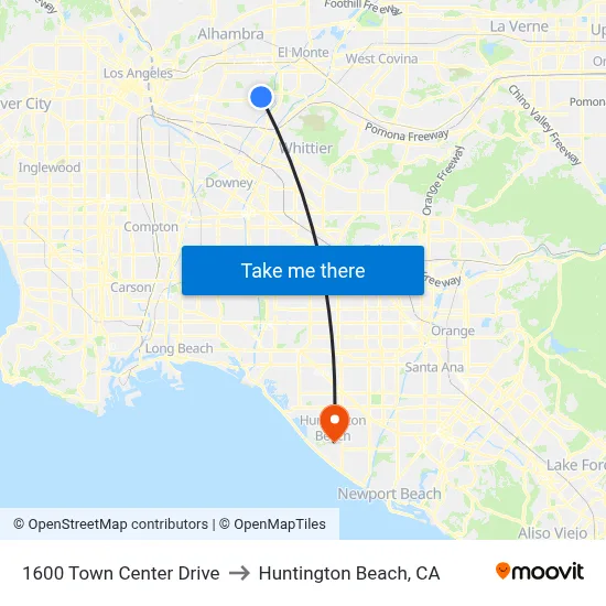 1600 Town Center Drive to Huntington Beach, CA map