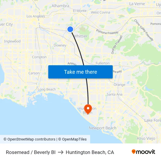 Rosemead / Beverly Bl to Huntington Beach, CA map
