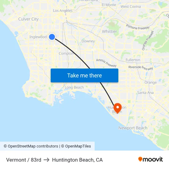 Vermont / 83rd to Huntington Beach, CA map