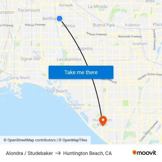Alondra / Studebaker to Huntington Beach, CA map