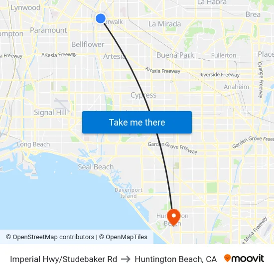 Imperial Hwy/Studebaker Rd to Huntington Beach, CA map