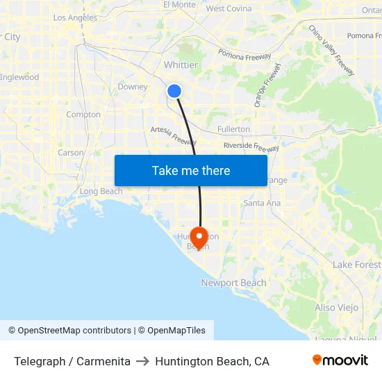 Telegraph / Carmenita to Huntington Beach, CA map