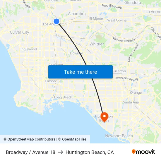 Broadway / Avenue 18 to Huntington Beach, CA map