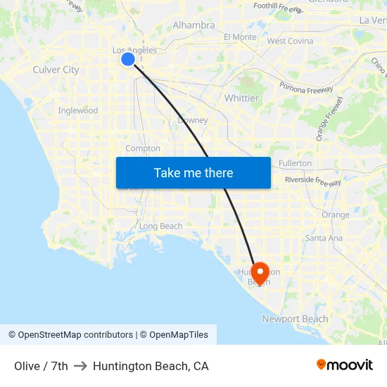 Olive / 7th to Huntington Beach, CA map