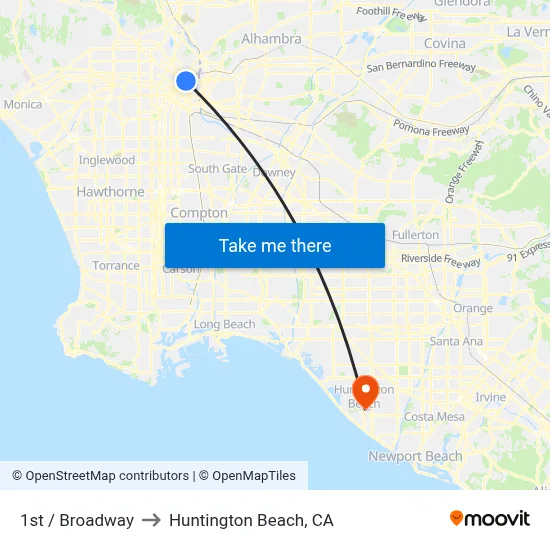 1st / Broadway to Huntington Beach, CA map