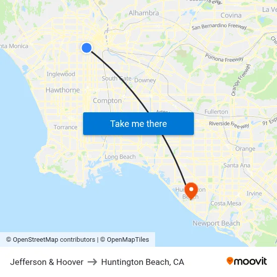 Jefferson & Hoover to Huntington Beach, CA map