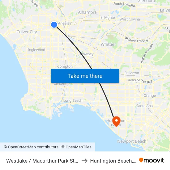 Westlake / Macarthur Park Station to Huntington Beach, CA map