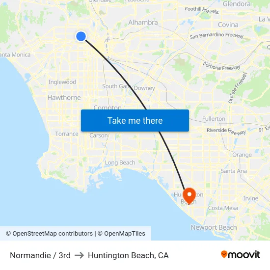 Normandie / 3rd to Huntington Beach, CA map