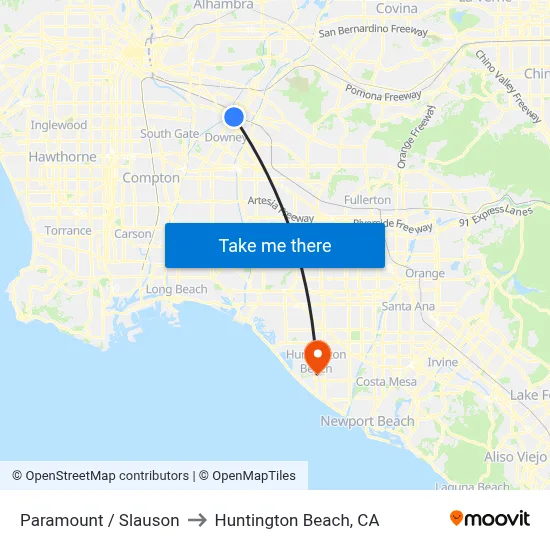 Paramount / Slauson to Huntington Beach, CA map