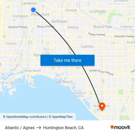 Atlantic / Agnes to Huntington Beach, CA map