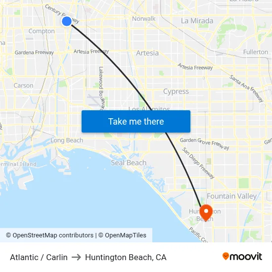 Atlantic / Carlin to Huntington Beach, CA map