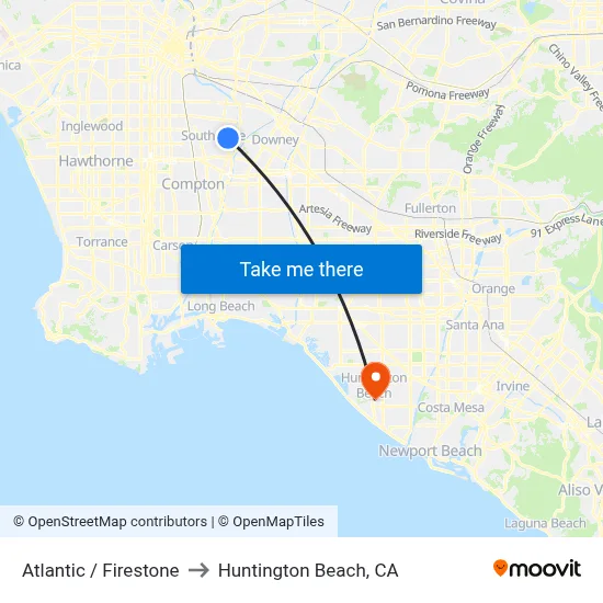Atlantic / Firestone to Huntington Beach, CA map