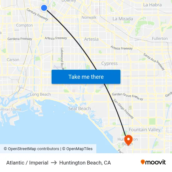 Atlantic / Imperial to Huntington Beach, CA map