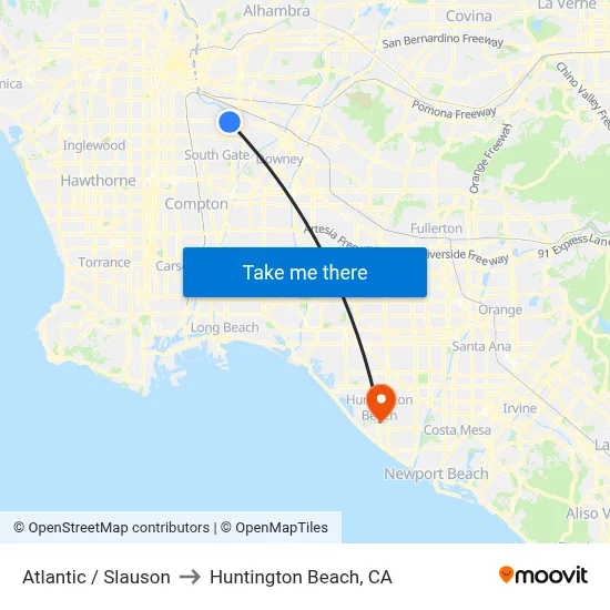 Atlantic / Slauson to Huntington Beach, CA map