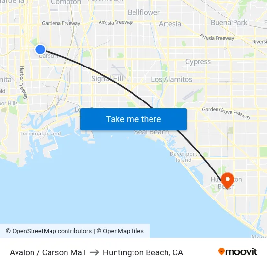 Avalon / Carson Mall to Huntington Beach, CA map