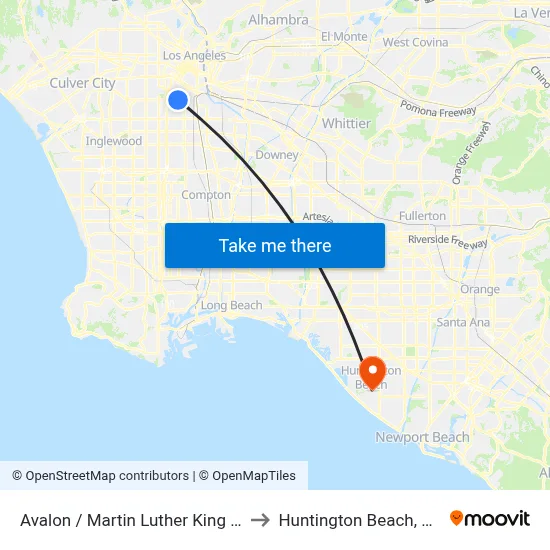 Avalon / Martin Luther King Jr to Huntington Beach, CA map