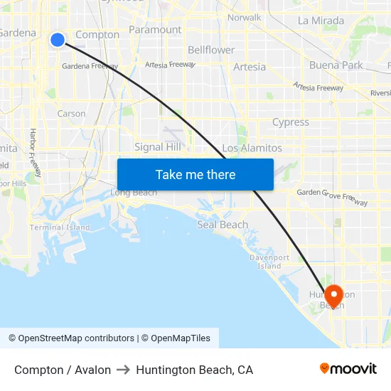 Compton / Avalon to Huntington Beach, CA map