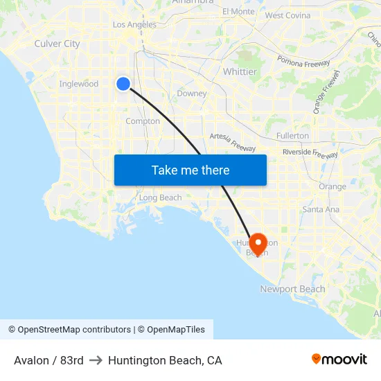 Avalon / 83rd to Huntington Beach, CA map