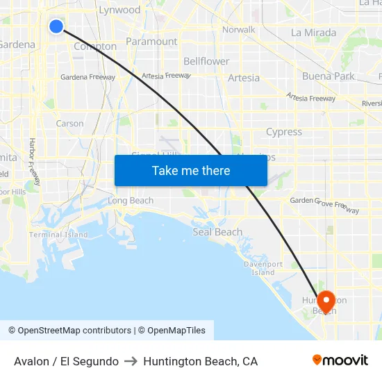Avalon / El Segundo to Huntington Beach, CA map