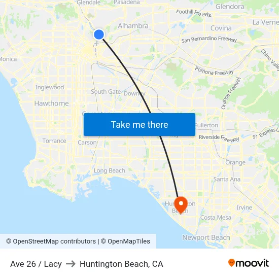Ave 26 / Lacy to Huntington Beach, CA map